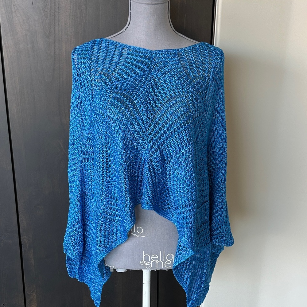 Blue Knit Women's poncho